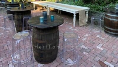h2h lounge table rental rustic wood wine barrel 4
