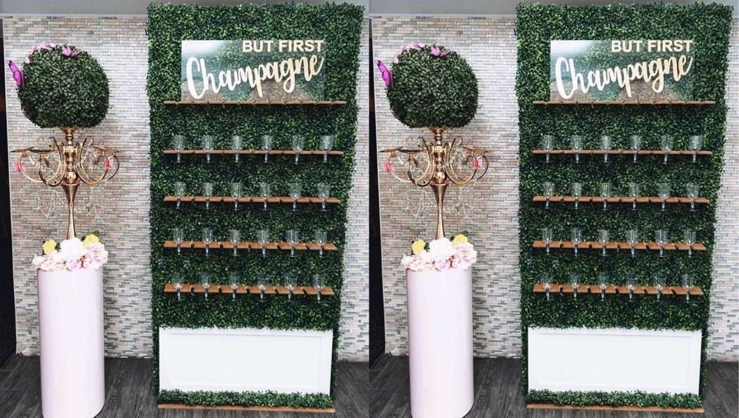 h2h lounge backdrop rental flower hedge wall 4