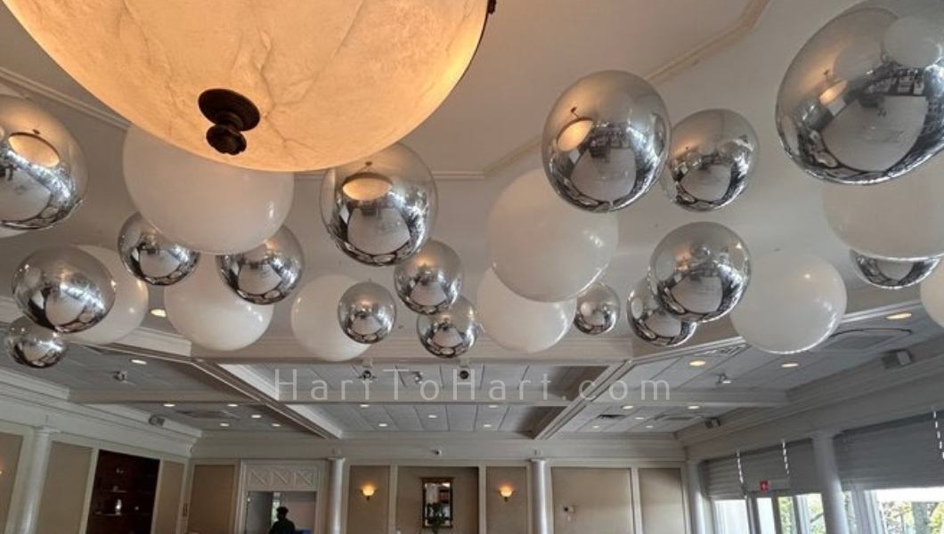 h2h lounge decor rental mirror balls silver 1